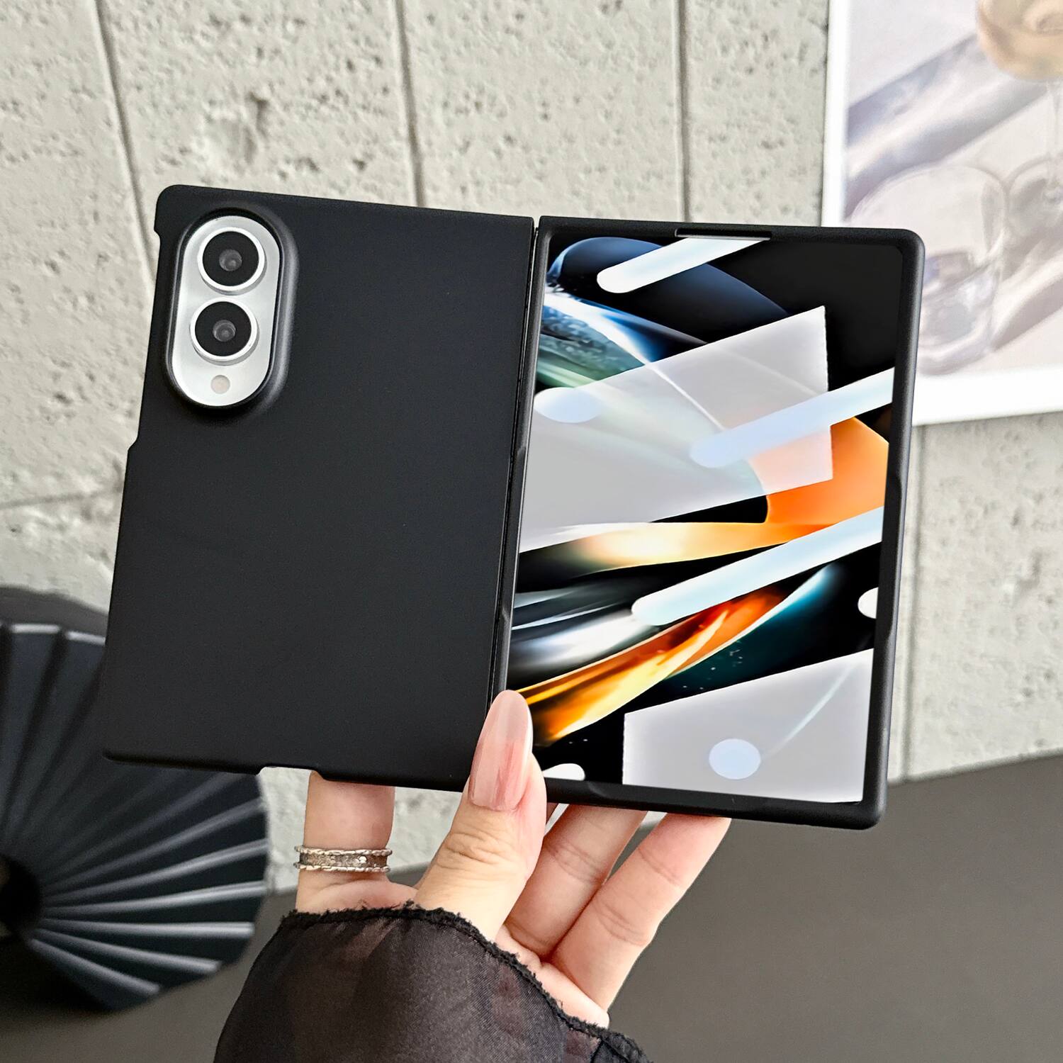 Angle. Dteck - for Samsung Galaxy Z Fold8 Rugged Slim Case with Built-in Tempered Glass Protector,Skin-Friendly Shockproof PC Cover - Black.