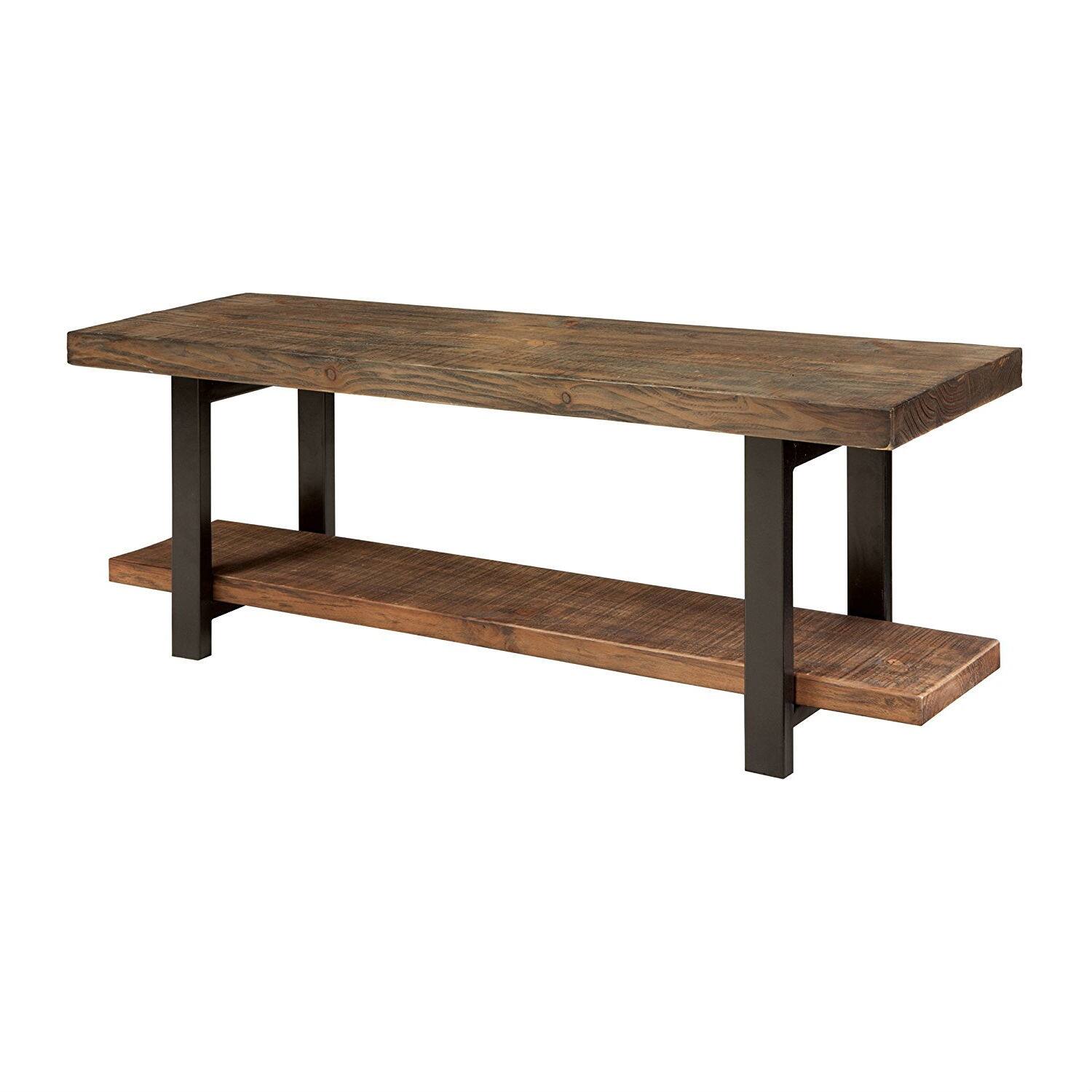 Front. SlickBlue - Modern Wood and Metal Accent Bench for Entryway and Seating Area - Rustic Natural.