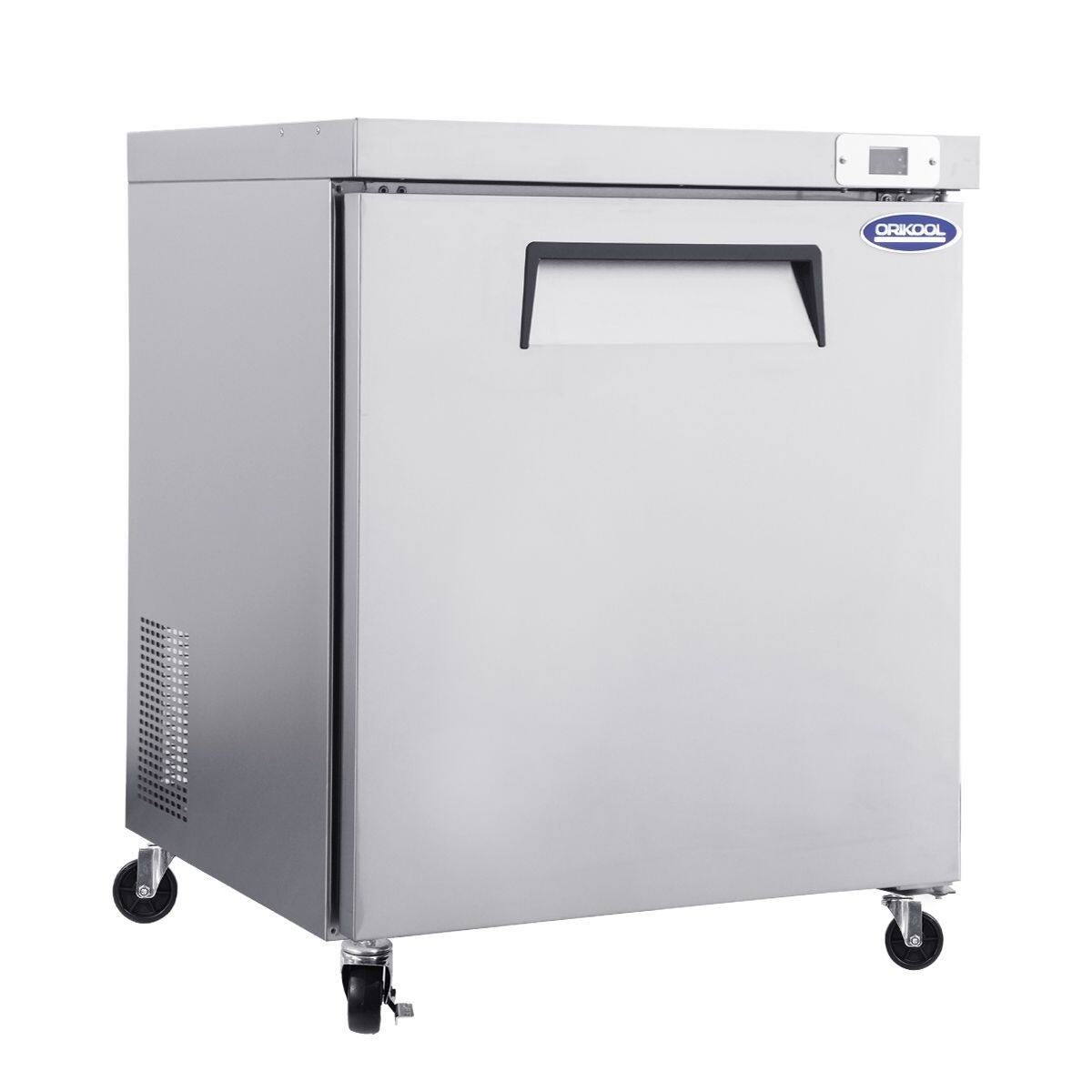 Front. Loheer - Loheer 29 Inch Commercial Undercounter Refrigerator, 8 Cu. Ft. 1 Door Stainless Steel Reach In Fridge with Casters - Silver.