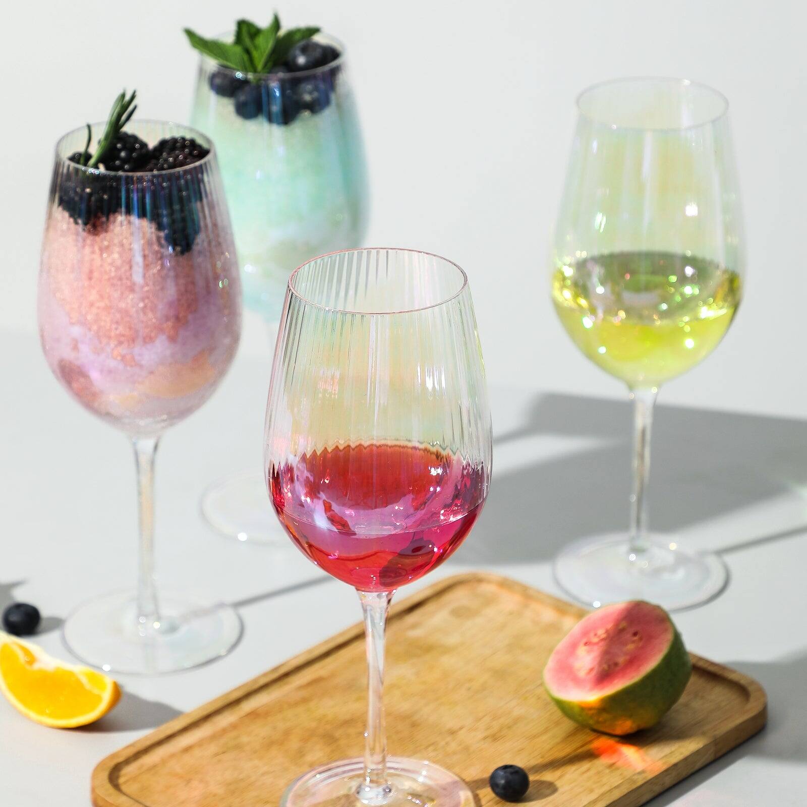 Alt View 1. BreeBe - Iridescent Wine Glass set 19 oz Pretty Cute Cool Rainbow Colorful Halloween Glassware - Set of 4 - Iridescent.