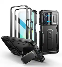 dexnor - Phone Case for Galaxy A16, Camera Cover, Kickstand, Protection with 2 Front Frame Screen Protector - Black