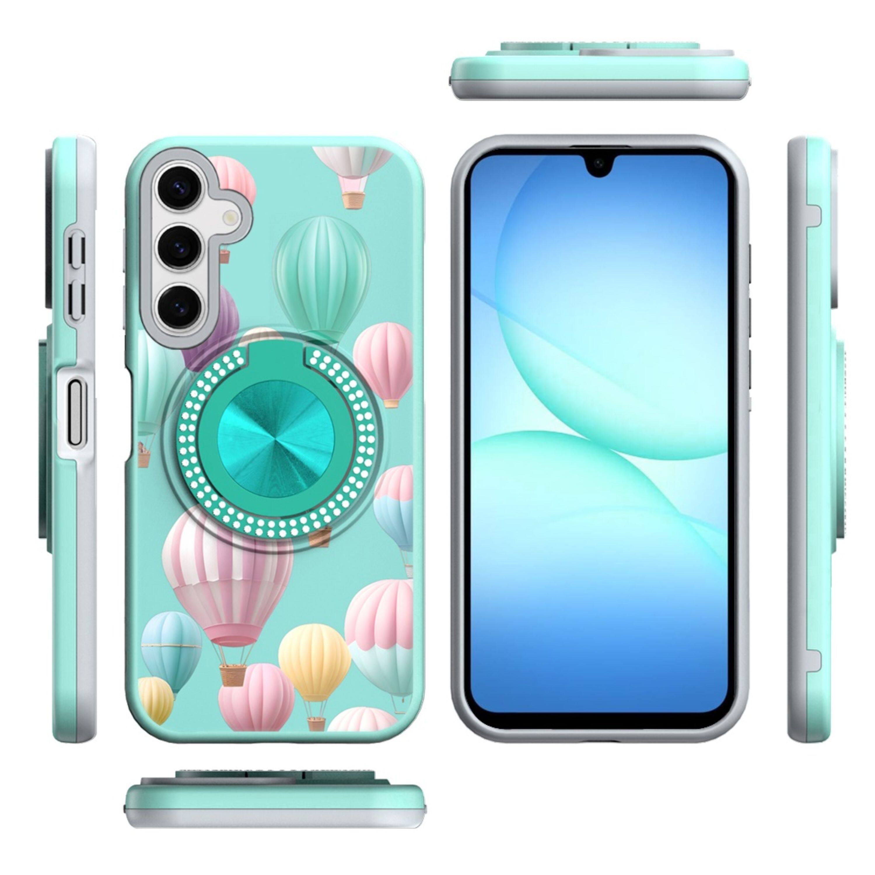 Left. Kitcheniva - Printed Design Case With 360 Rotating Stand Tempered Glass For Samsung Galaxy A17 5G Hot Air Balloon - Multicolor.