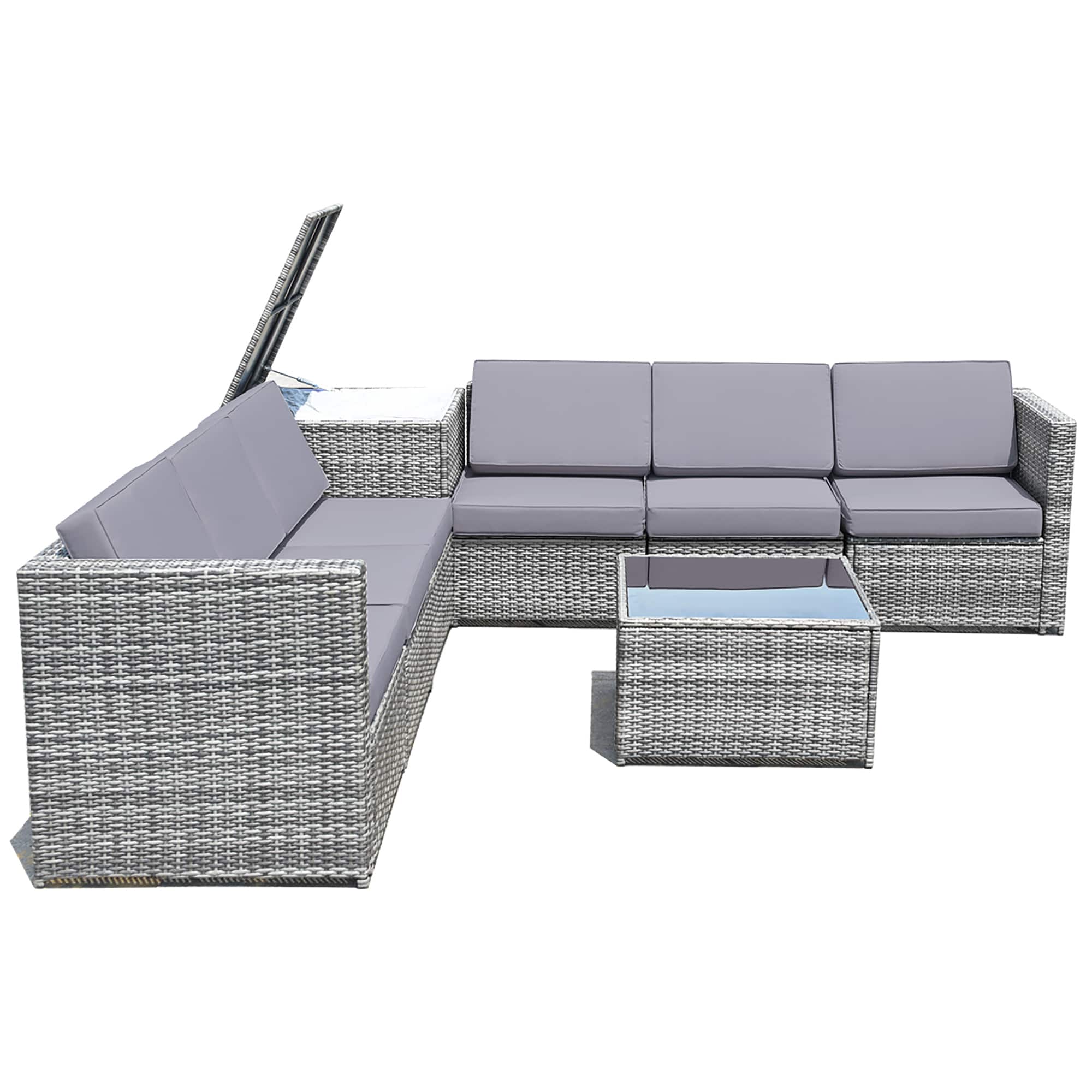 Angle. Costway - 8 PCS Wicker Sofa Weaving Rattan Furniture Set Patio Furniture w/ Storage Outdoor - Gray.
