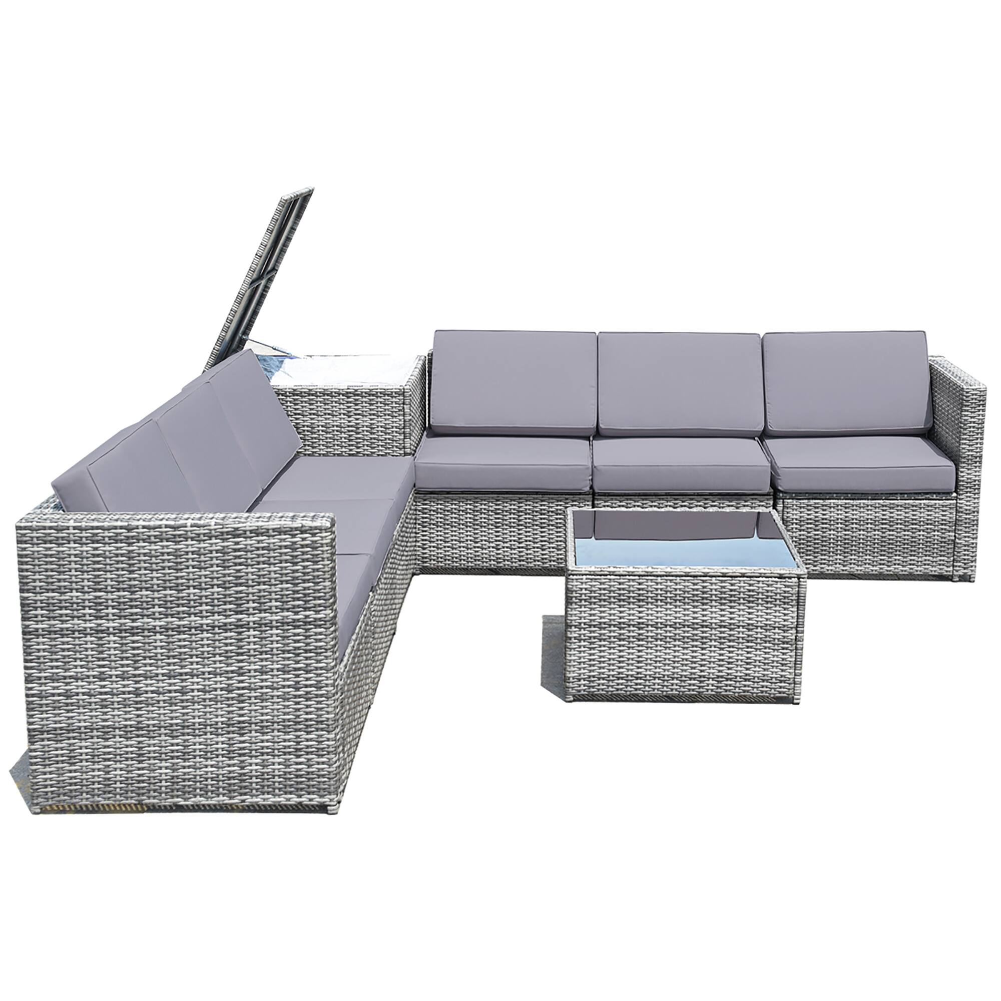 Angle. Costway - 8 PCS Wicker Sofa Weaving Rattan Furniture Set Patio Furniture w/ Storage Outdoor - Gray.