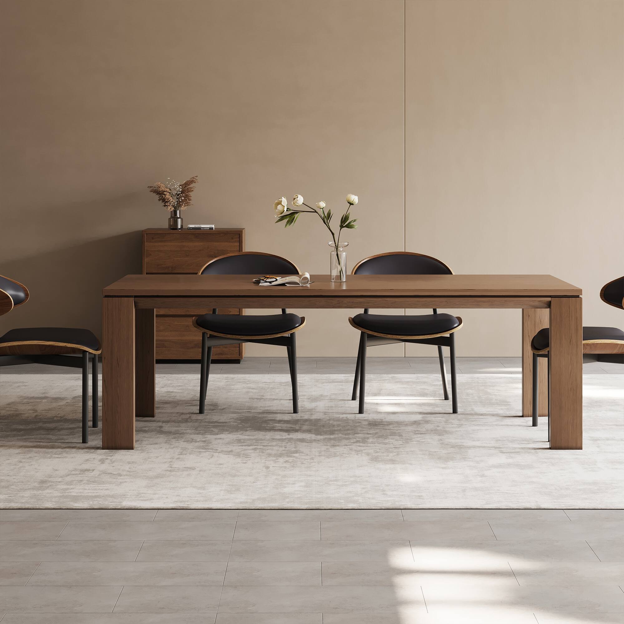 Angle. luck idea - 70.86" Solid wood long dining table, suitable for 8-10 people,Modern Mid-Century Kitchen Dinner Tables - Walnut color.