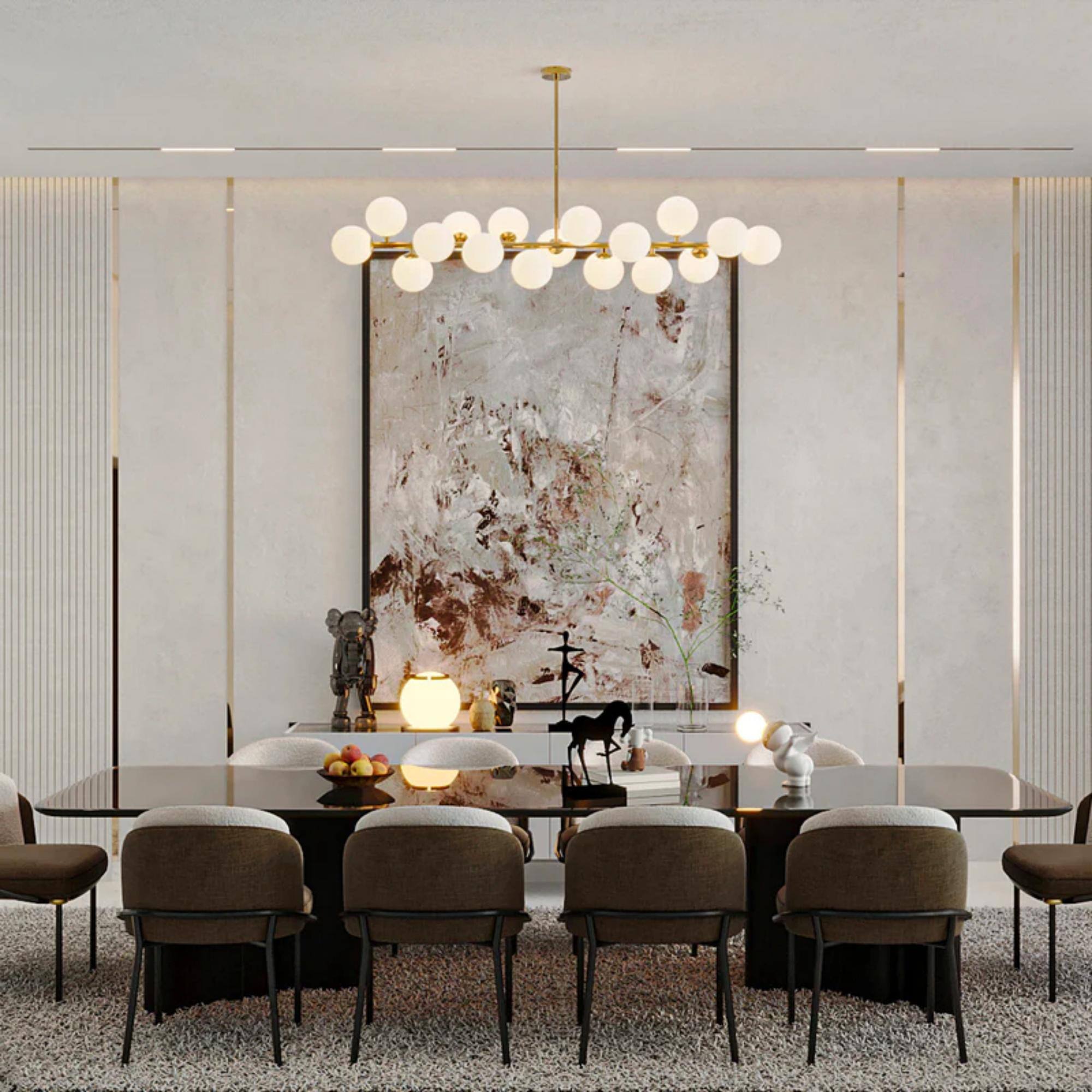 Left. Siljoy - Mid-Century Modern 16-Light Brass Sputnik Pendant Chandelier - Gold.