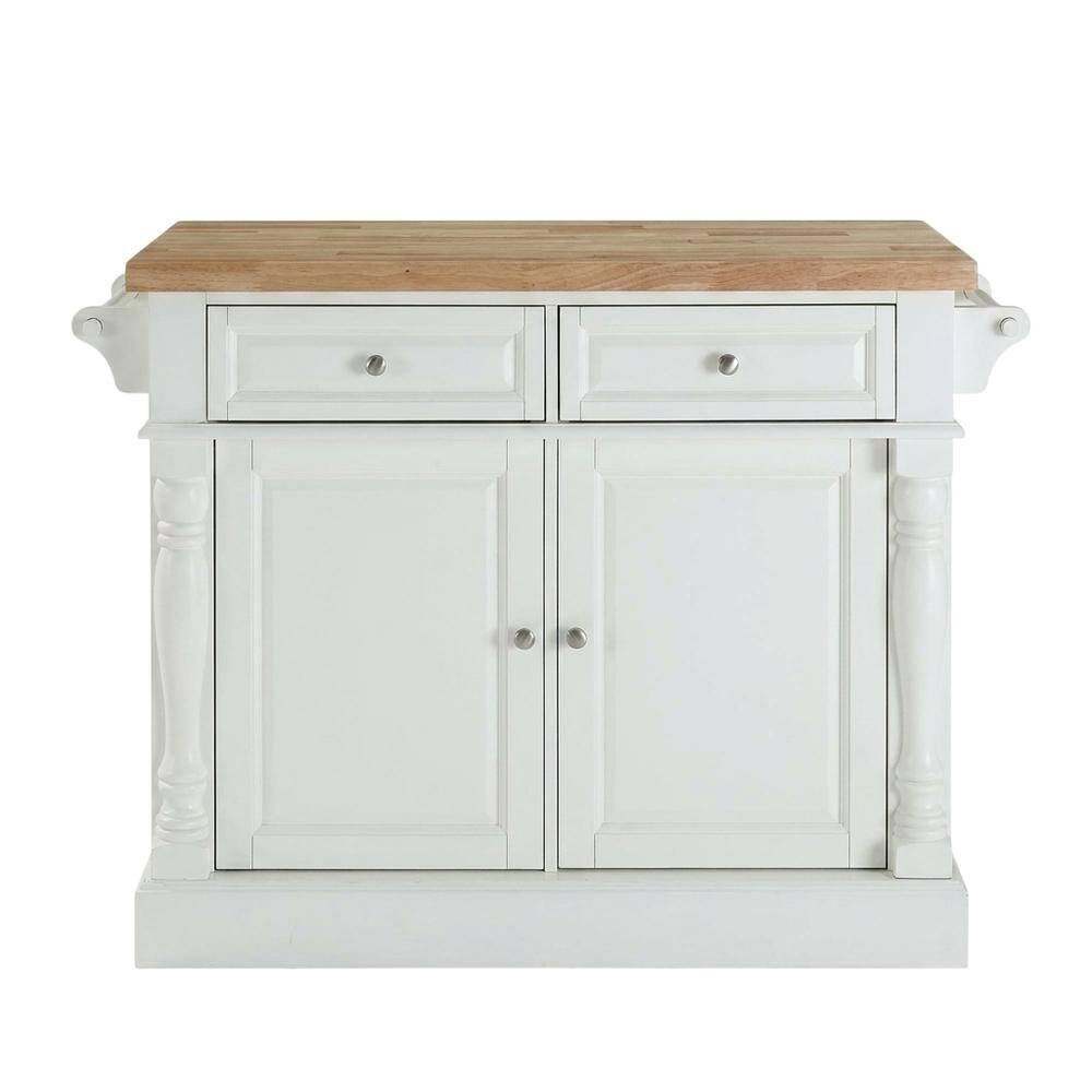 Alt View 1. FurniFact - White kitchen island with butcher block top and anti-tip safety feature - White.