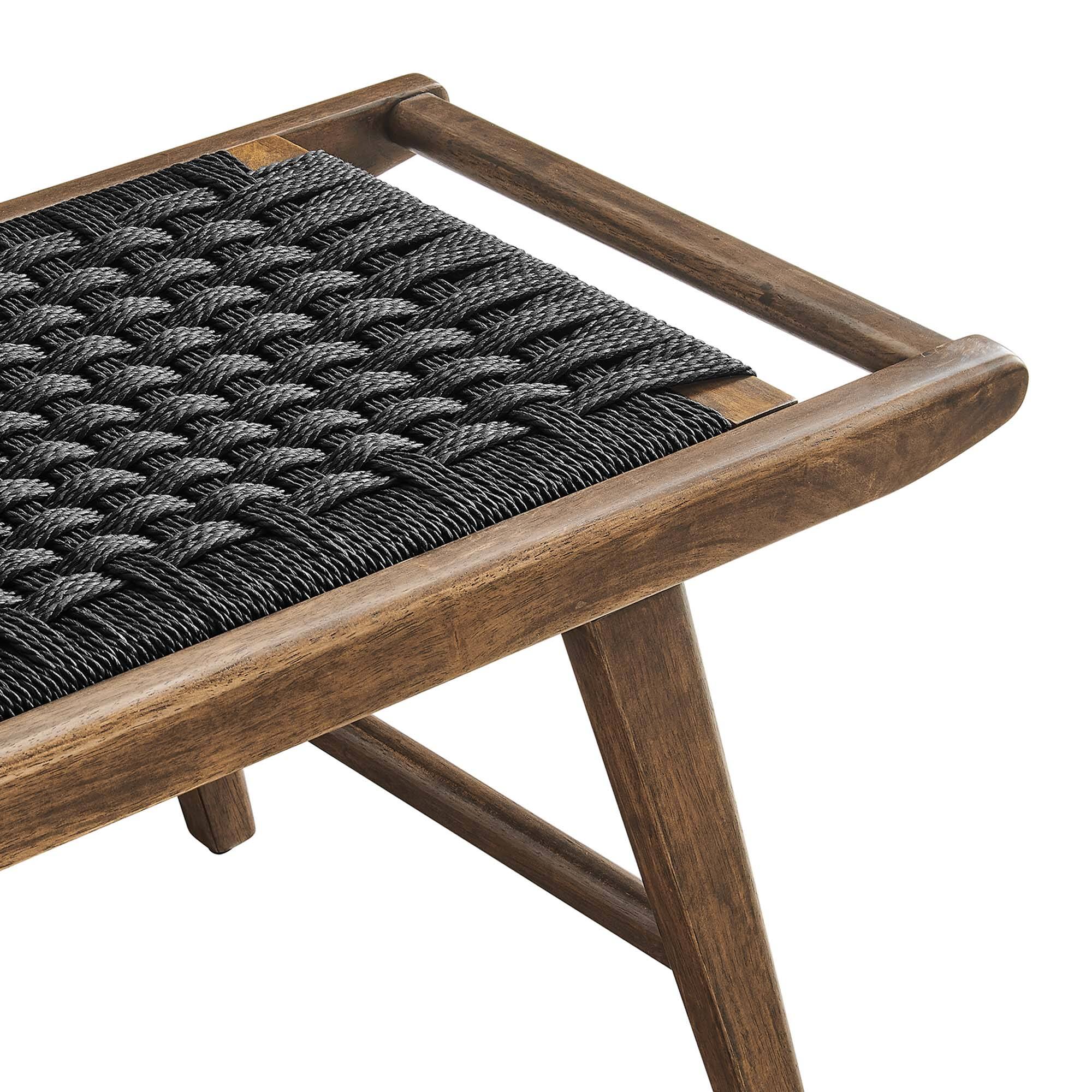 Alt View 4. Modway - Saoirse 47" Wove Rope Wood Bench by Modway - Walnut Black.