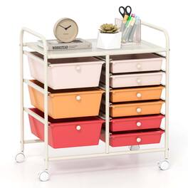 Costway - 9 Drawer Rolling Organizer Cart Utility Storage Tools Scrapbook Paper Multi-Use - Macaron