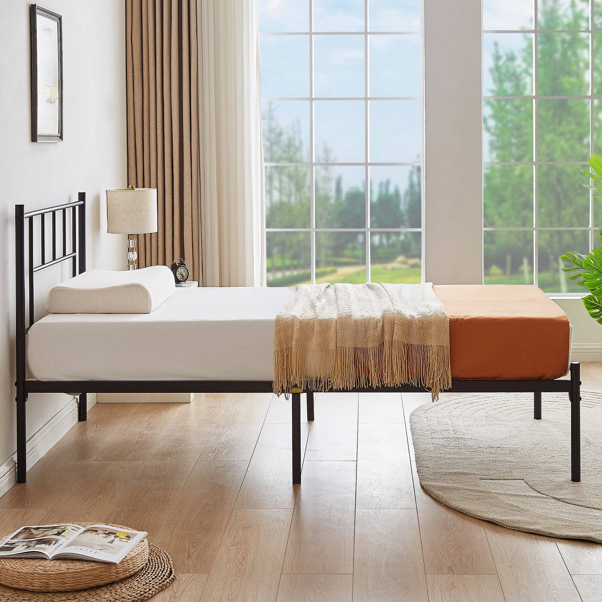 Alt View 1. Vecelo - Twin Metal Platform Bed Frame, Heavy Duty Steel Slat Support, Under Bed Storage,No Box Spring Needed, Easy Assembly - Black.