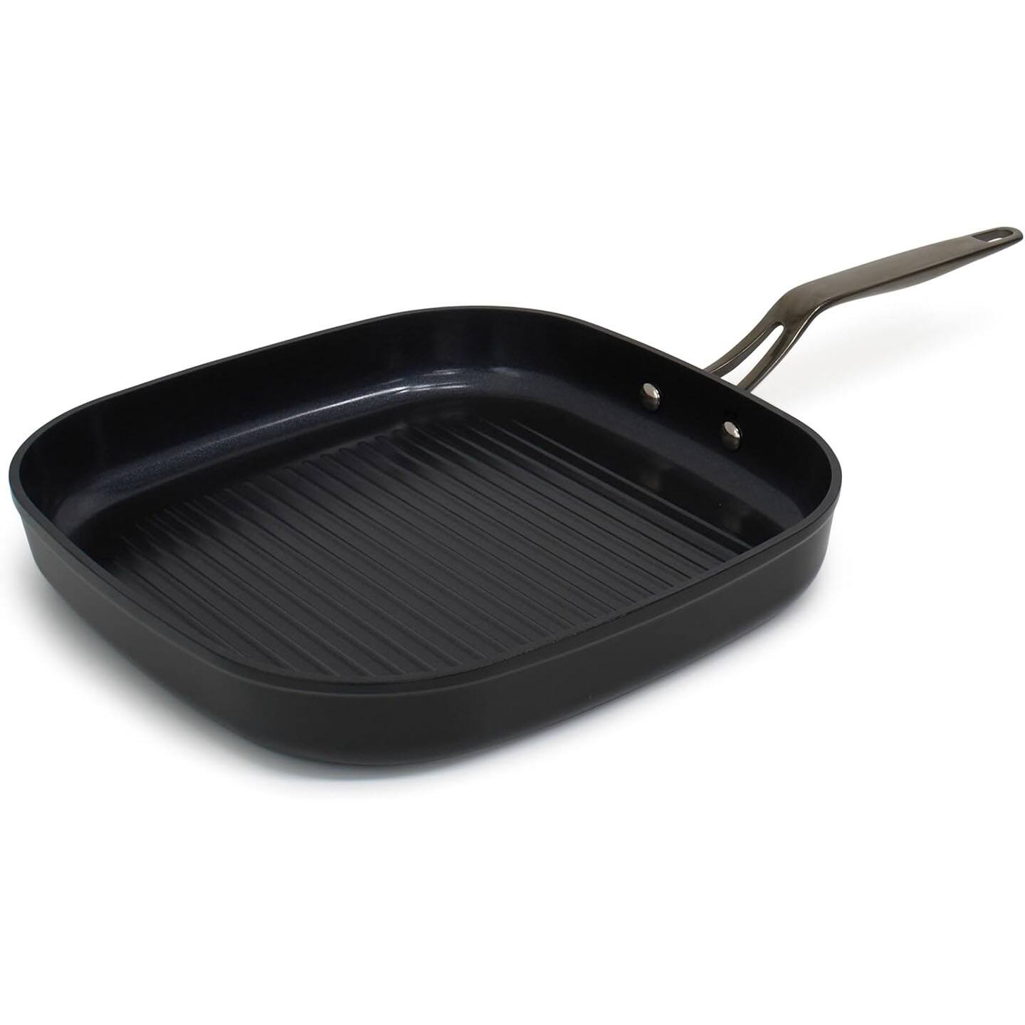 Front. BLU - Blu. Cookware 11” Nonstick Grill Pan Griddle, Non-Toxic - Black.