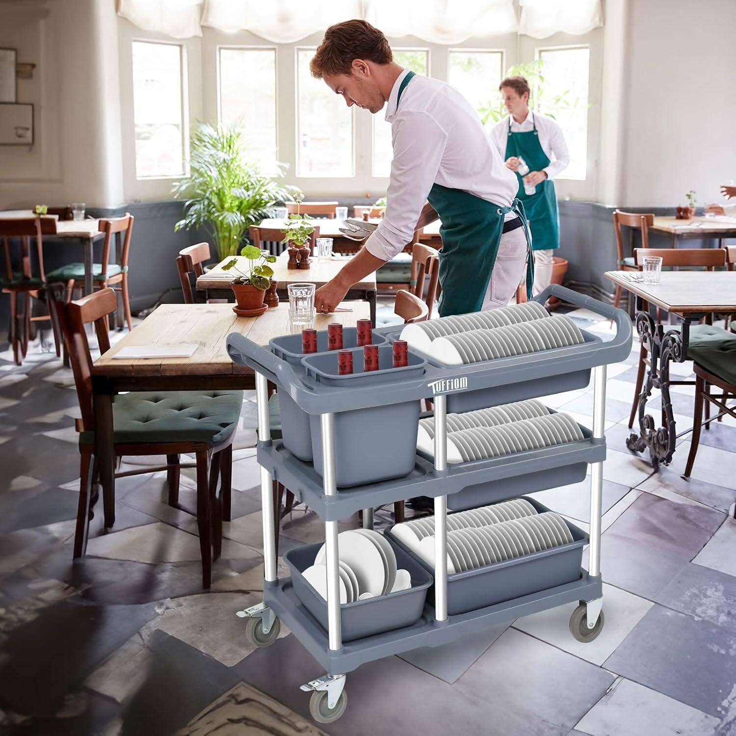 Alt View 5. Winado - Heavy Duty 3 Shelf Utility Cart Service Cart with Wheels, Large Storage Space, Ergonmic Handle for Hotel and Restaurant - Gray.
