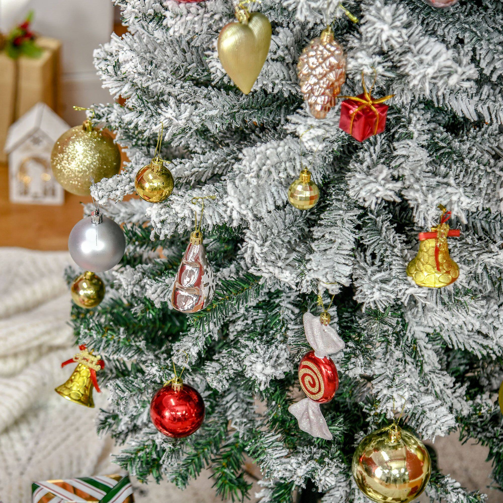 Alt View 8. Homcom - Tall Unlit Snow-Flocked Slim Artificial Christmas Tree with Realistic Branches and 738 Tips - green.