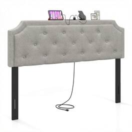 Costway - Headboard for Queen & Full Size Bed,Tufted Upholstered Head Board with 2 AC Outlets - Gray