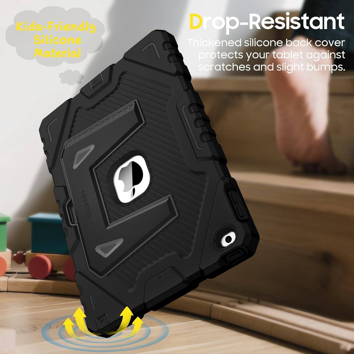 Kids-Friendly Silicone Material

Drop-Resistant

Thickened silicone back cover protects your tablet against scratches and slight bumps.