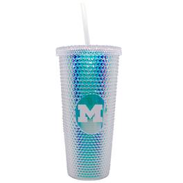 Logo Brands - Michigan Wolverines 24oz. Iridescent Studded Travel Tumbler with Straw - Multicolor
