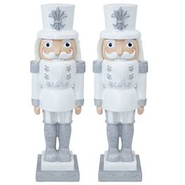 Sunnydaze - Sterling the Christmas Nutcracker Statue - 37" H - Set of 2 - Silver