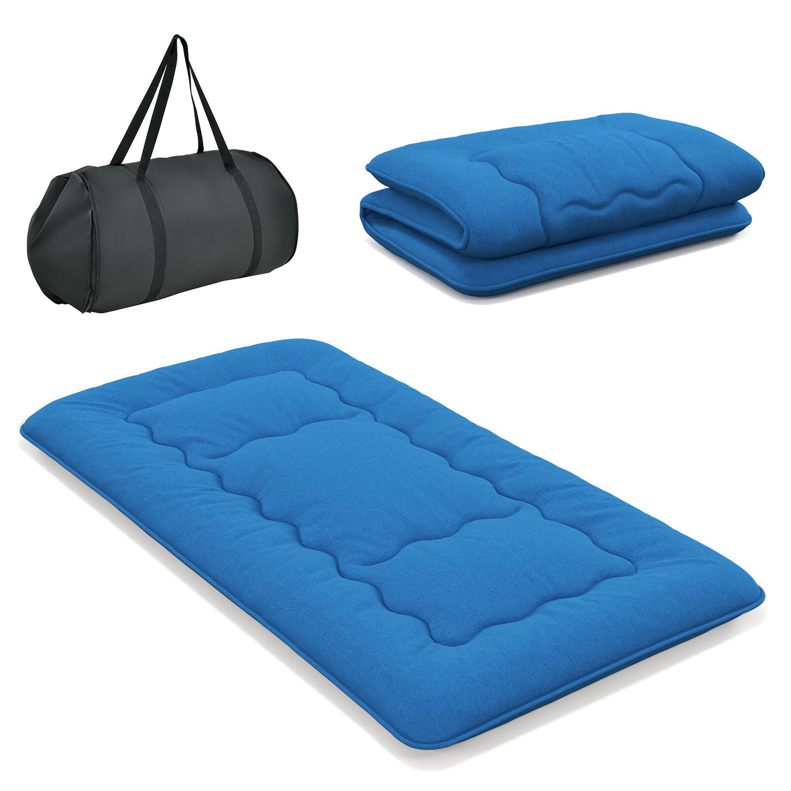 Front. Costway - Costway Twin Futon Mattress Japanese Floor Sleeping Pad Washable Cover Carry Bag Blue - Blue.