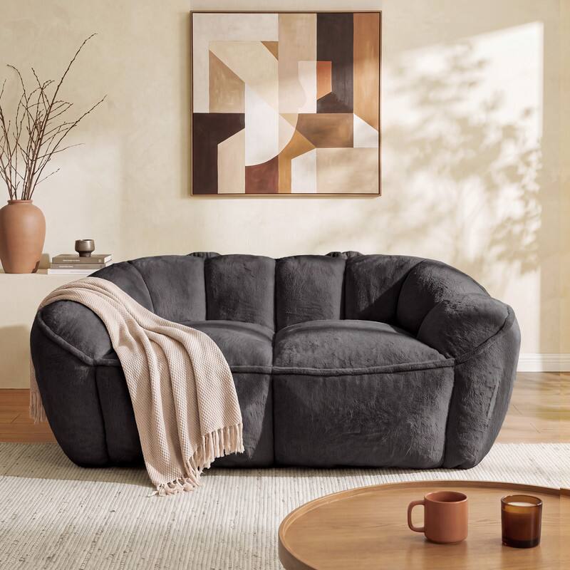 Left. Vipbear - 65" Faux Fur Bean Bag Couch, 2 Seat Loveseat Sofa, Ultra Soft Floor Sofa with Memory Foam Filled for Living Room/Bedroom - gray.