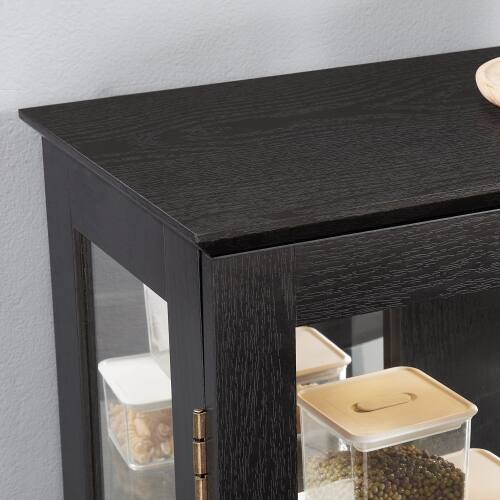 Alt View 1. LUCKY ONE - 25.98in Freestanding Lighted Curio Cabinet with Drawer and Adjustable Shelves for Wine Collectibles - Black.