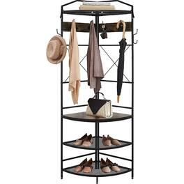 Hivvago - Modern Corner Entryway Hall Tree Shoe Storage Bench Coat Rack - Brown,Black