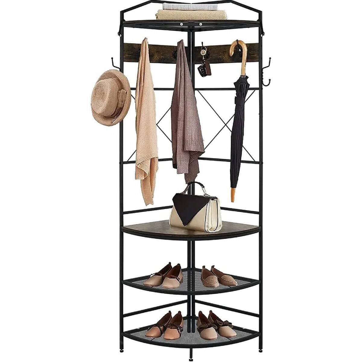 Front. Hivvago - Modern Corner Entryway Hall Tree Shoe Storage Bench Coat Rack - Brown,Black.