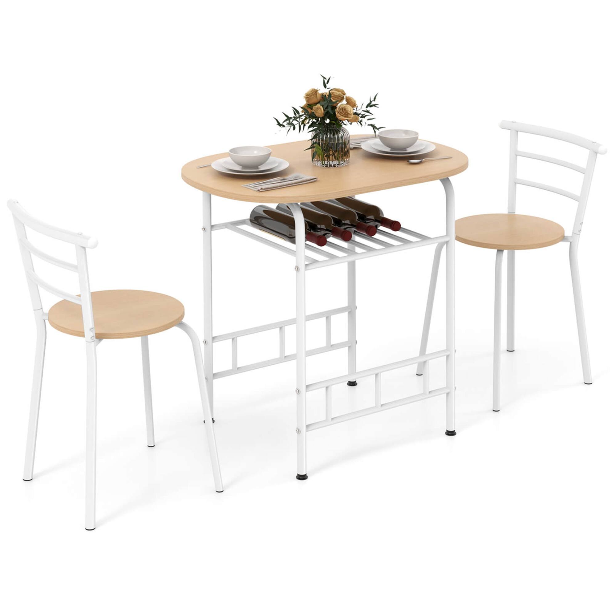 Alt View 17. Costway - 3 Piece Dining Set Table 2 Chairs Home Kitchen Breakfast Furniture - White and Brown.