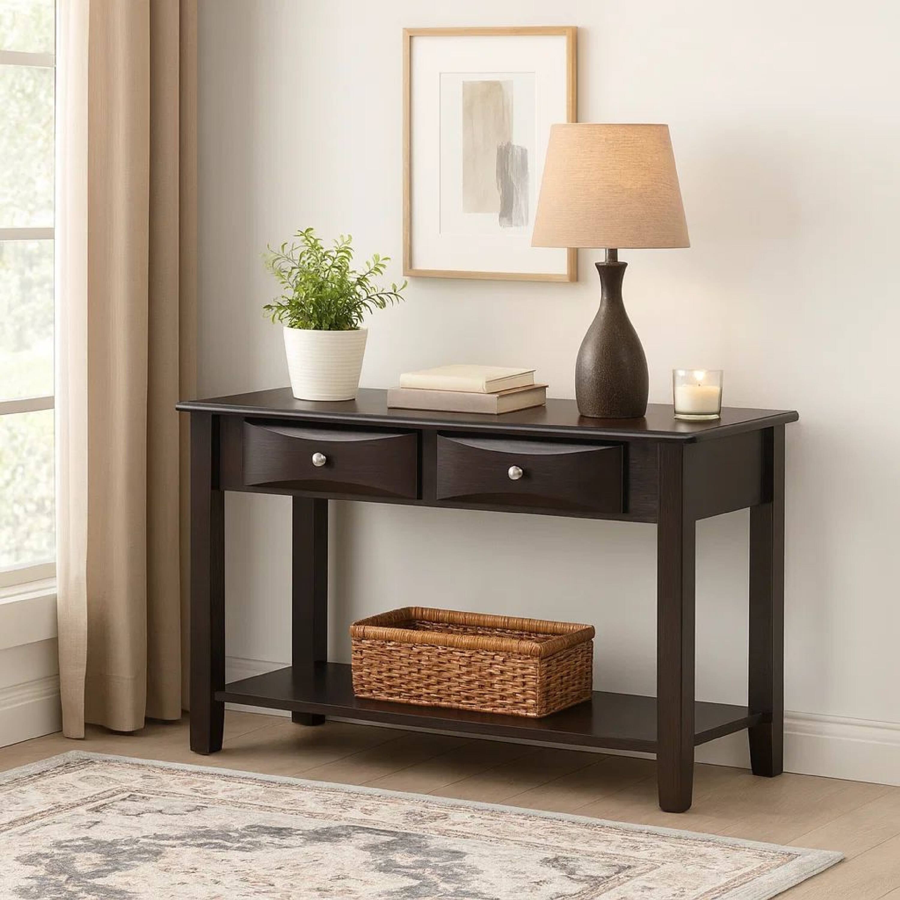 Alt View 3. Manhattan Lane - Wooden Console Table with 2 Spacious Drawers - Brown.