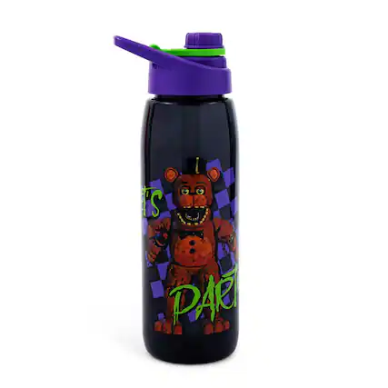 Front. Silver Buffalo - Five Nights At Freddy's "Let's Party" Water Bottle | Holds 28 Ounces - Multi-Colored.