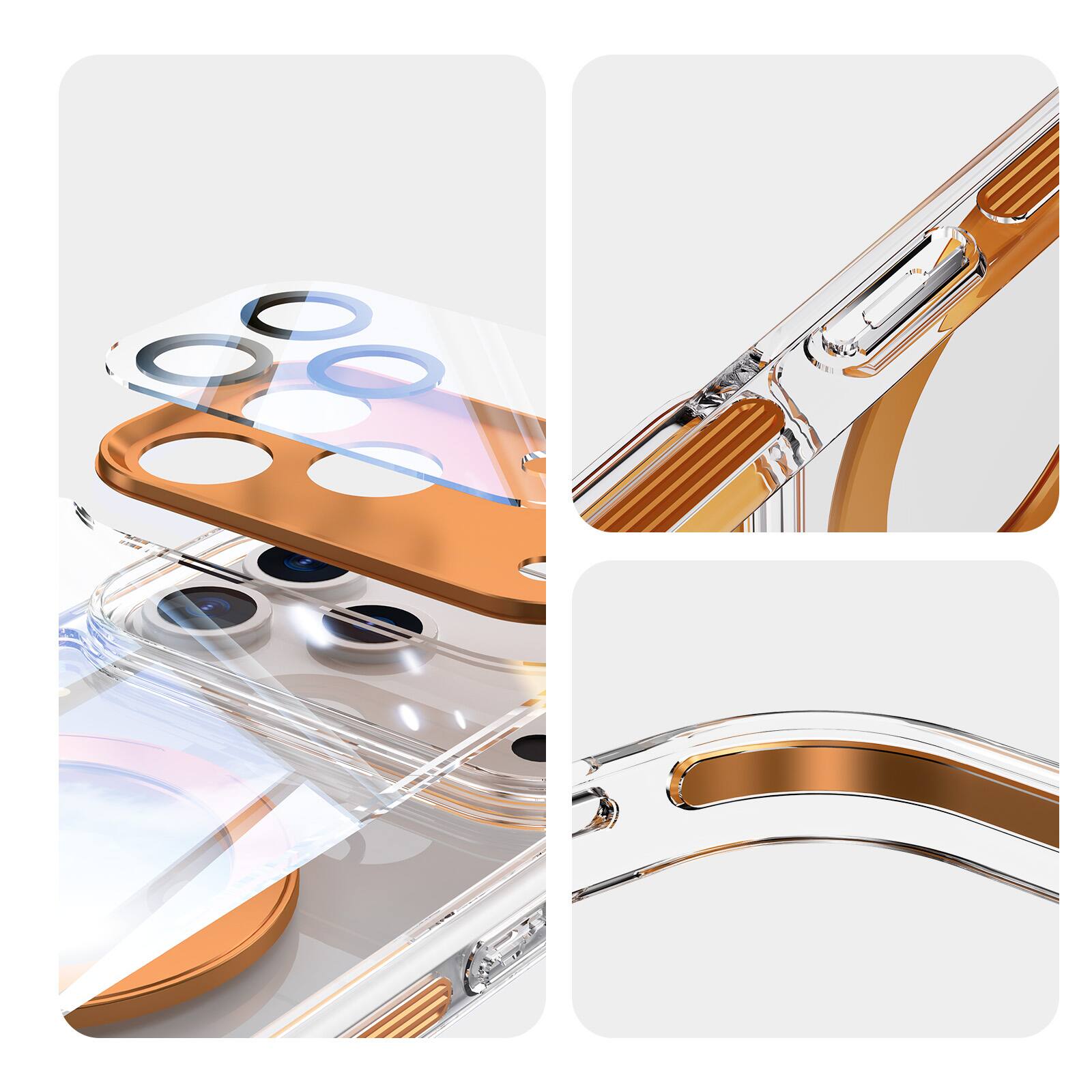 Alt View 1. Dteck - Magnetic Clear Phone Case for Apple iPhone 17 Pro Max with Metal Rotating Stand,Shockproof PC+TPU Slim Transparent Cover - Orange.