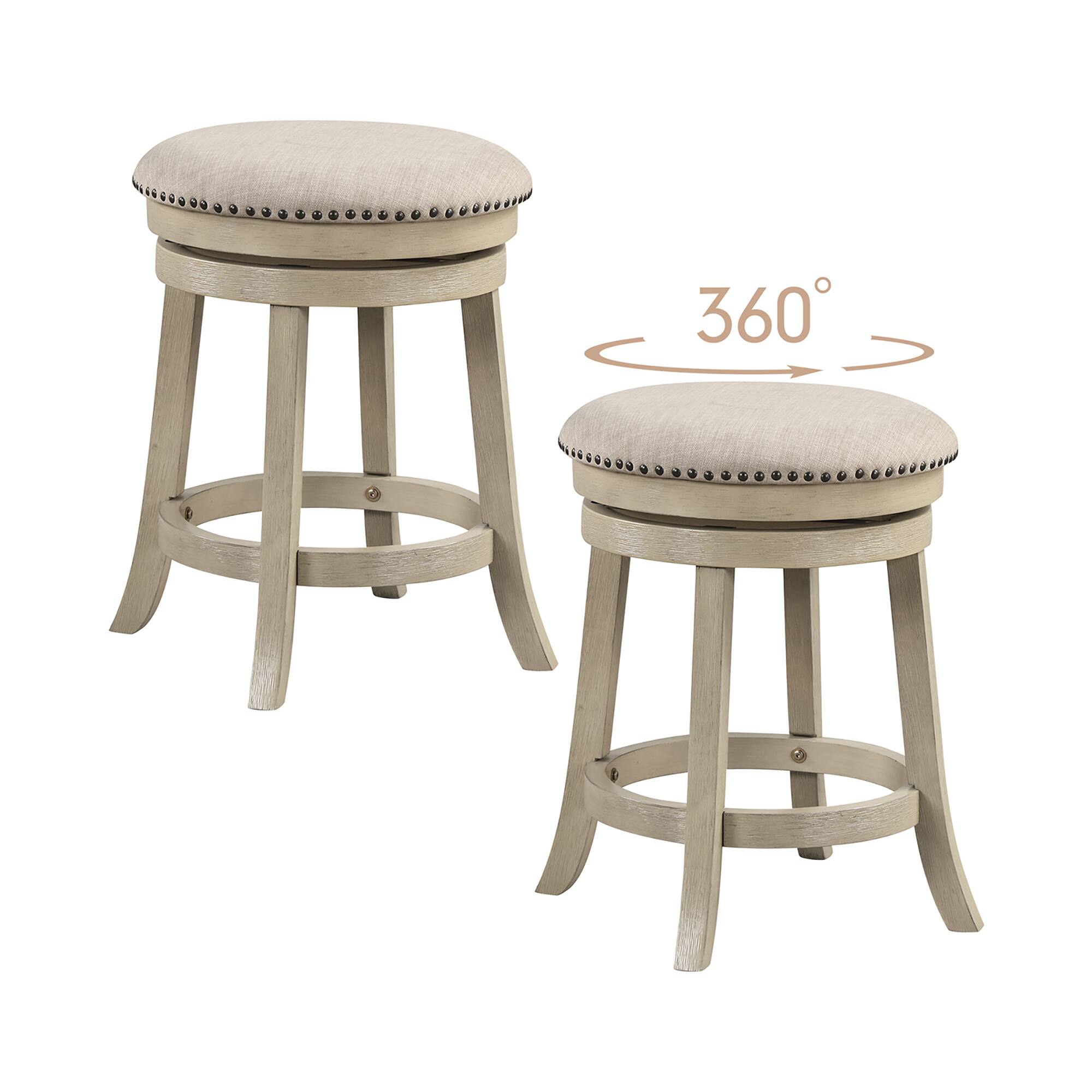 Alt View 5. Gymax - Gymax 24'' Swivel Bar Stools Set of 4 Round Counter Height Barstools w/ Wooden Frame - Beige, Natural.
