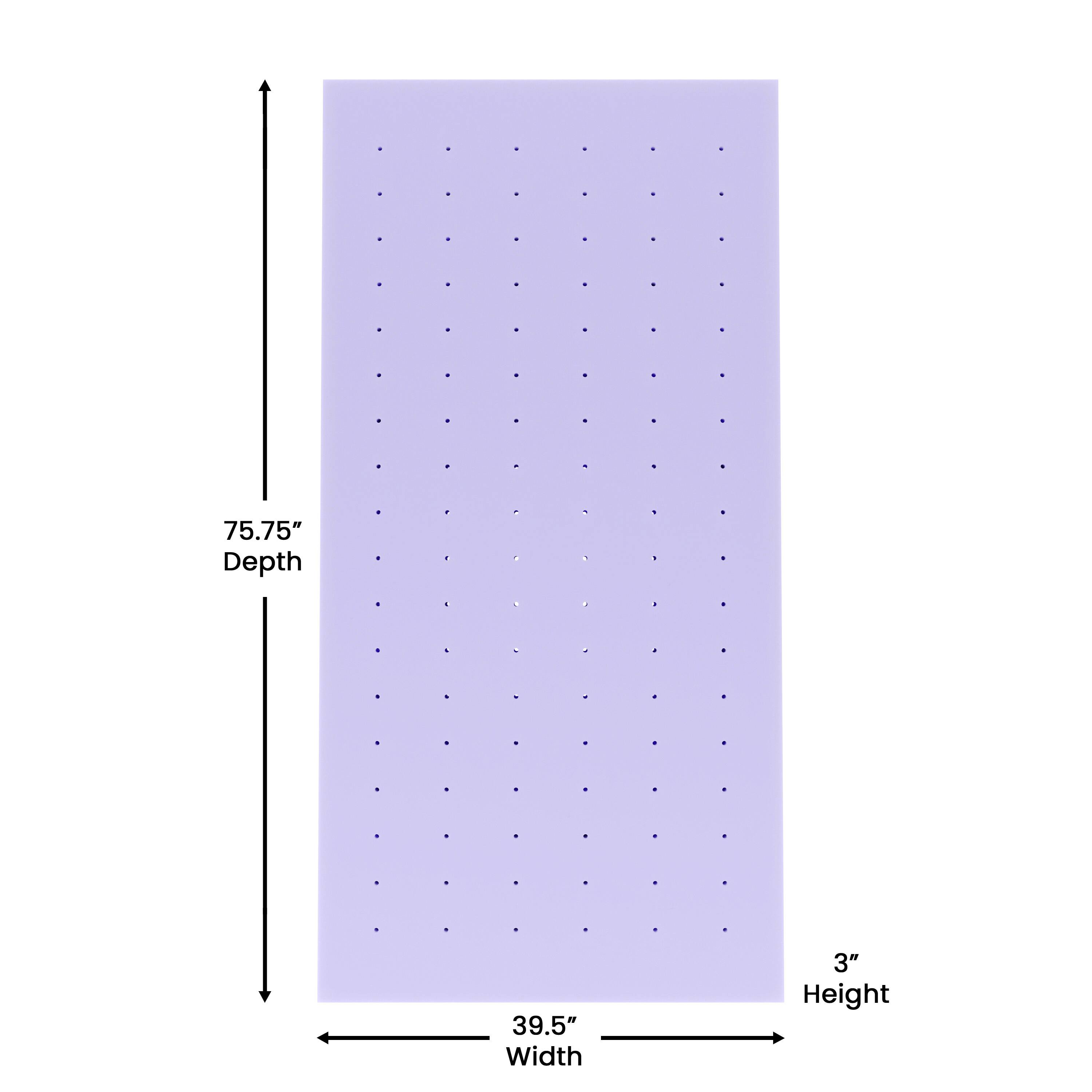 75.75" Depth  
39.5" Width  
3" Height