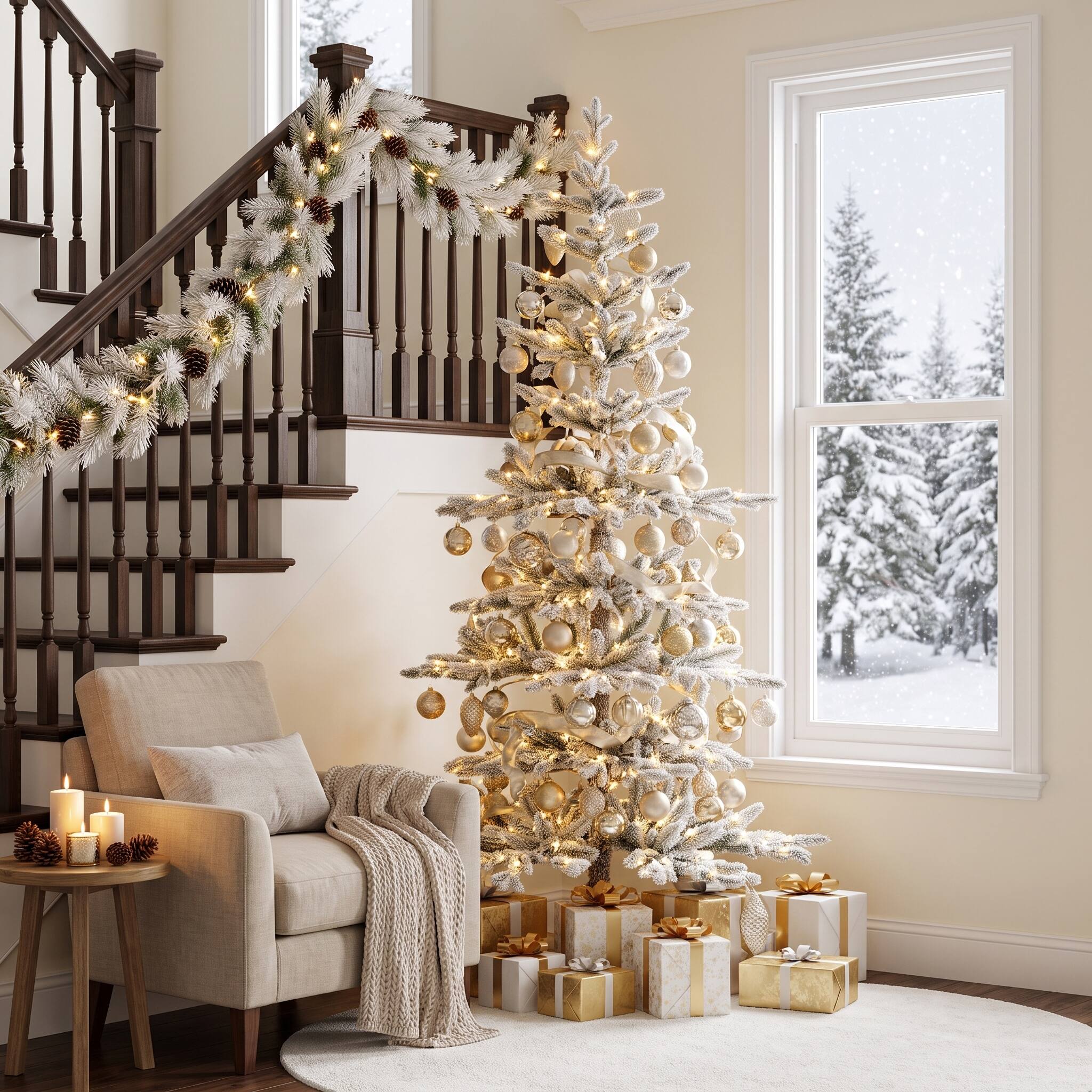 Alt View 9. Glitzhome - 6ft Deluxe Pre-Lit Flocked Slim Fir Artificial Christmas Tree with 300 Lights - White.