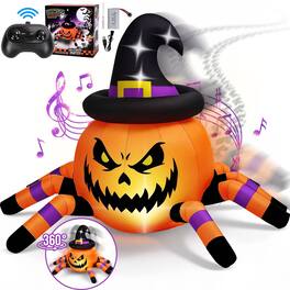 Wisairt - 2.6ft Remote Control Halloween Inflatable Car with Music and Lights, Pumpkin Spider Blow-Up for Indoor/Outdoor Decor - Green|White|Red