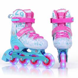 Costway - Kids Inline Skates for Boys Girls Ages 7-9, Adjustable 4 Sizes Roller Skates with Light Up Wheels - Pink & Blue
