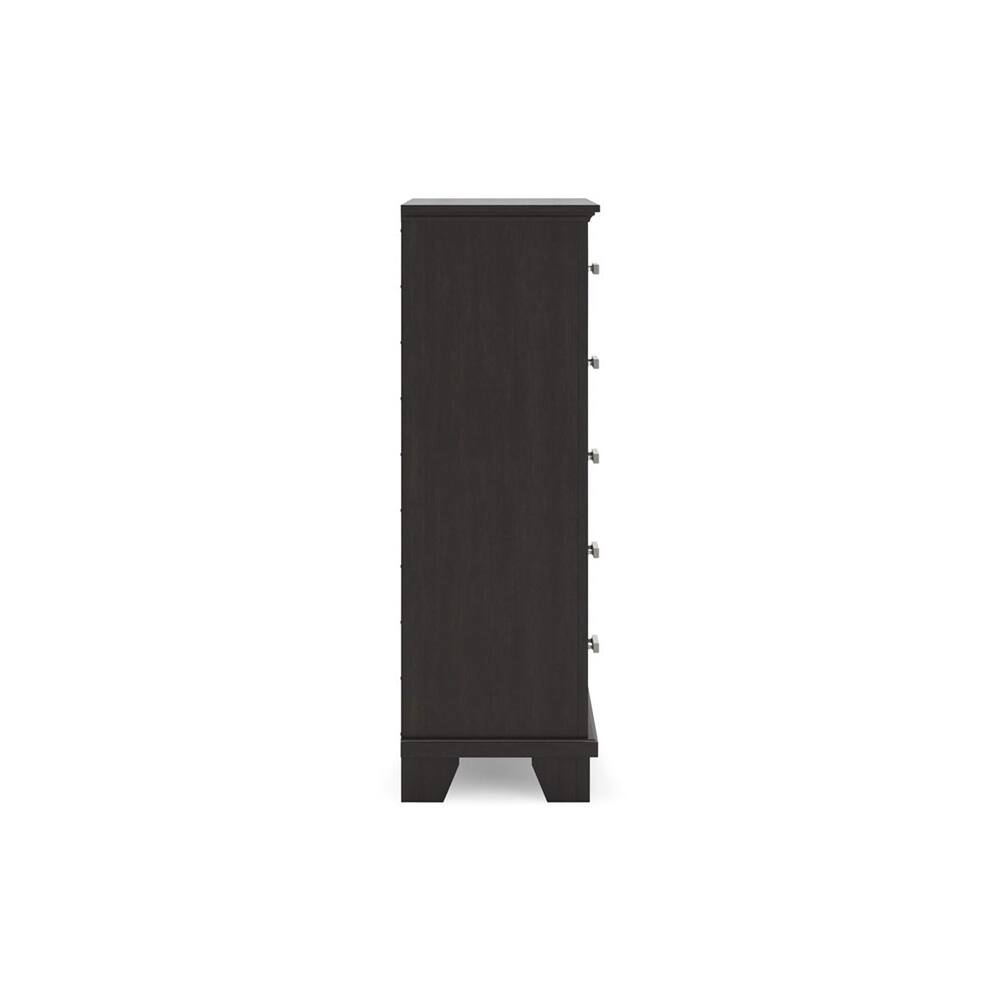 Back. Ashly - Covetown 5-Drawer Chest of Drawers - Dark Brown.