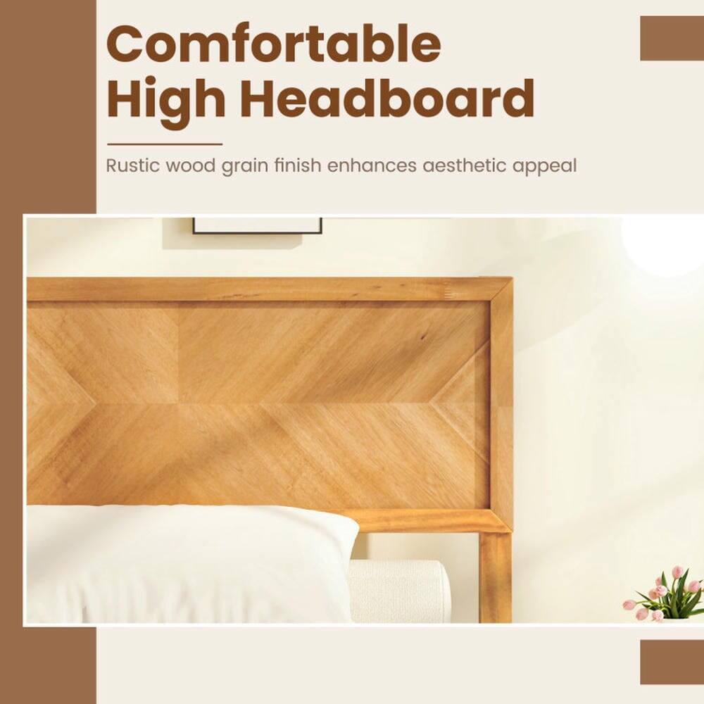 Comfortable High Headboard  
Rustic wood grain finish enhances aesthetic appeal