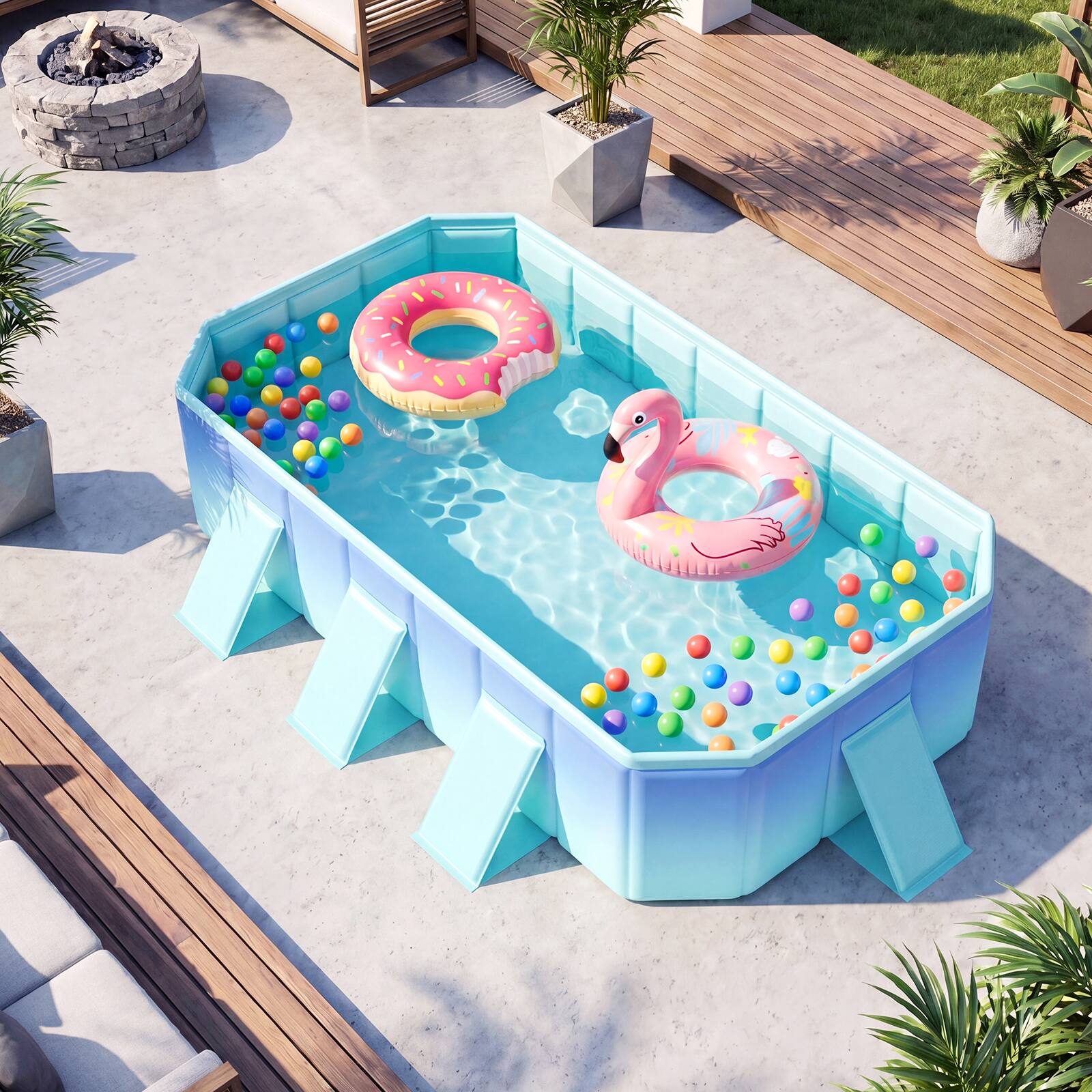 Alt View 4. Costway - Costway Non-Inflatable Swimming Pool with 24 Wall Panels & 8 Support Panels for Adults Kids - Gradient + Green.