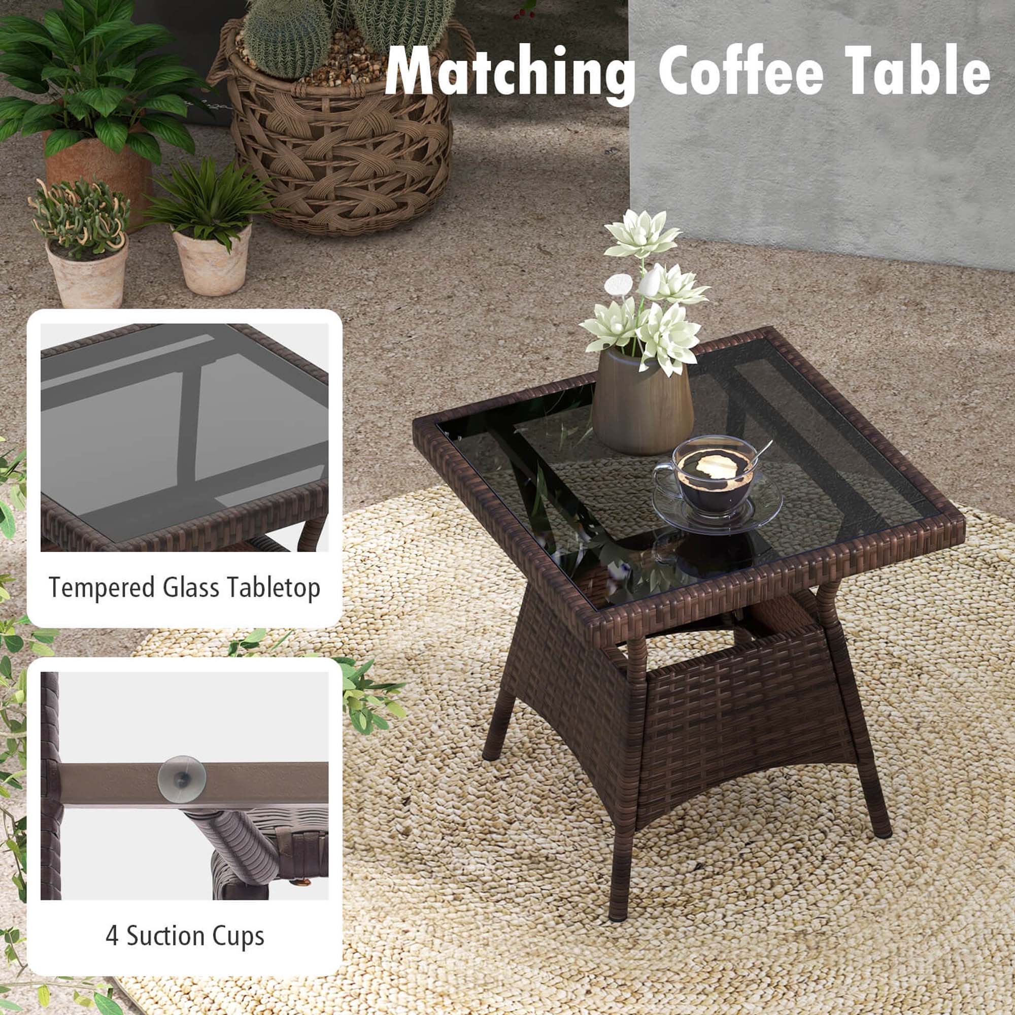 Matching Coffee Table  
Tempered Glass Tabletop  
4 Suction Cups