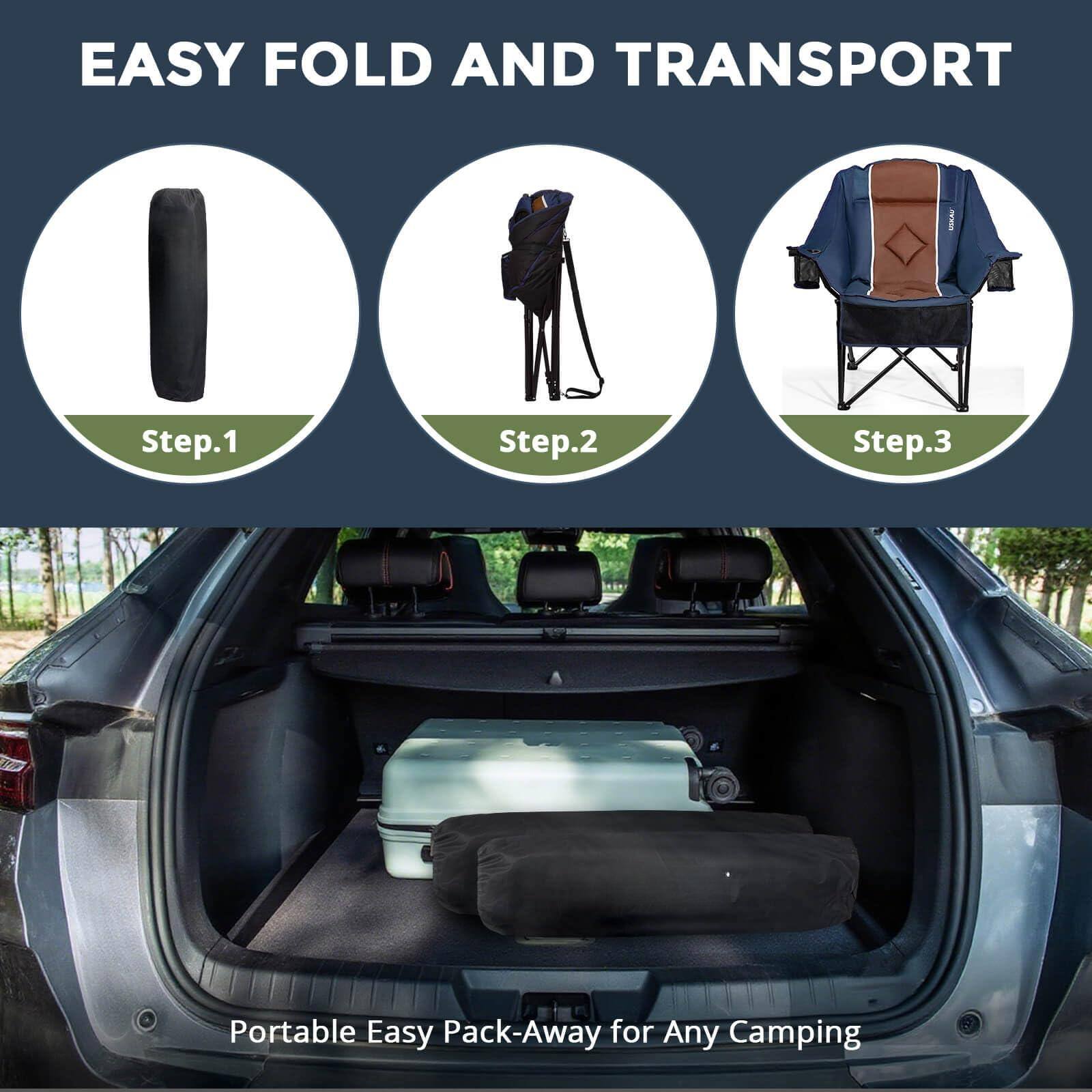 EASY FOLD AND TRANSPORT

Step.1  
Step.2  
Step.3  

Portable Easy Pack-Away for Any Camping