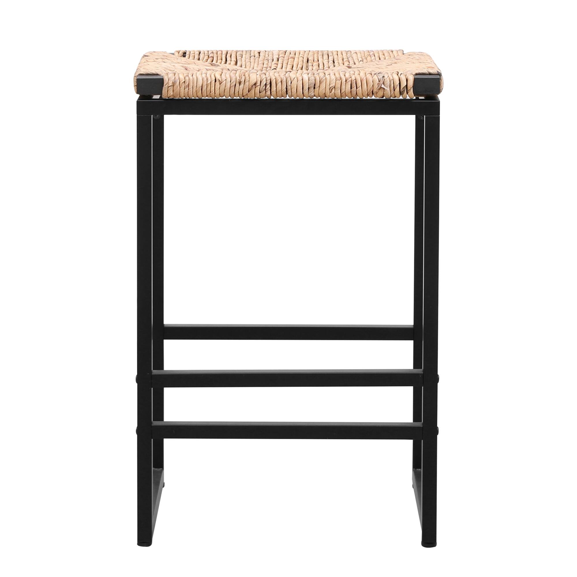 Alt View 4. GOODSILO - Set of 2 Backless Bar Stools with Paper Rope Woven Seats for Kitchen Counter and Dining - Natural.