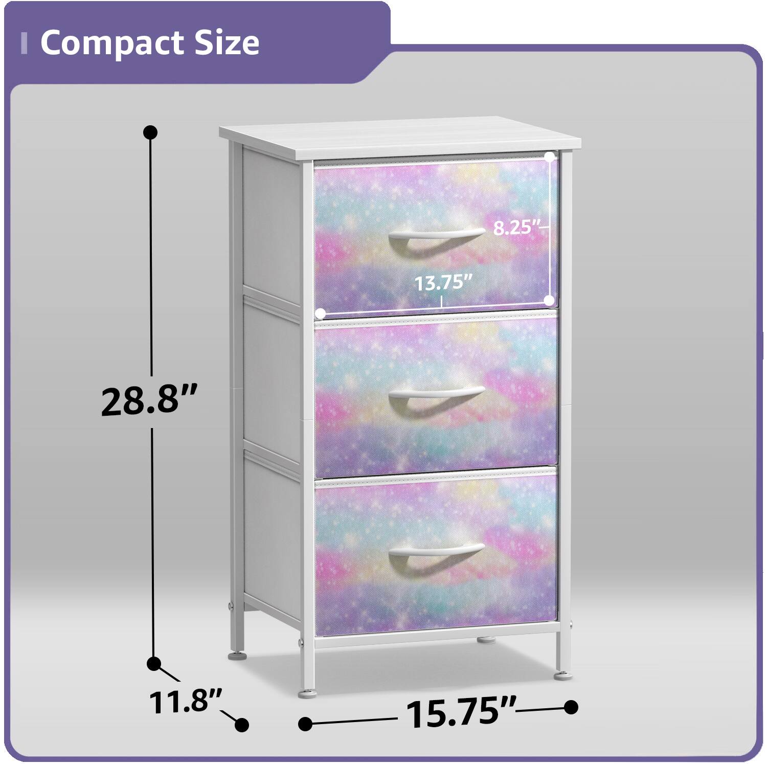 Compact Size

- Height: 28.8"
- Width: 15.75"
- Depth: 11.8"
- Drawer Height: 13.75"
- Drawer Width: 8.25"