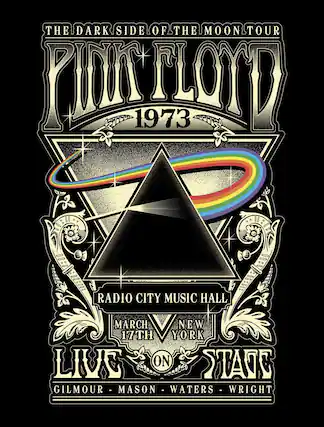 THE DARK SIDE OF THE MOON TOUR
PINK FLOYD
1973
RADIO CITY MUSIC HALL
NEW YORK
MARCH 17TH
LIVE ON STATE
GILMOUR - MASON - WATERS - WRIGHT