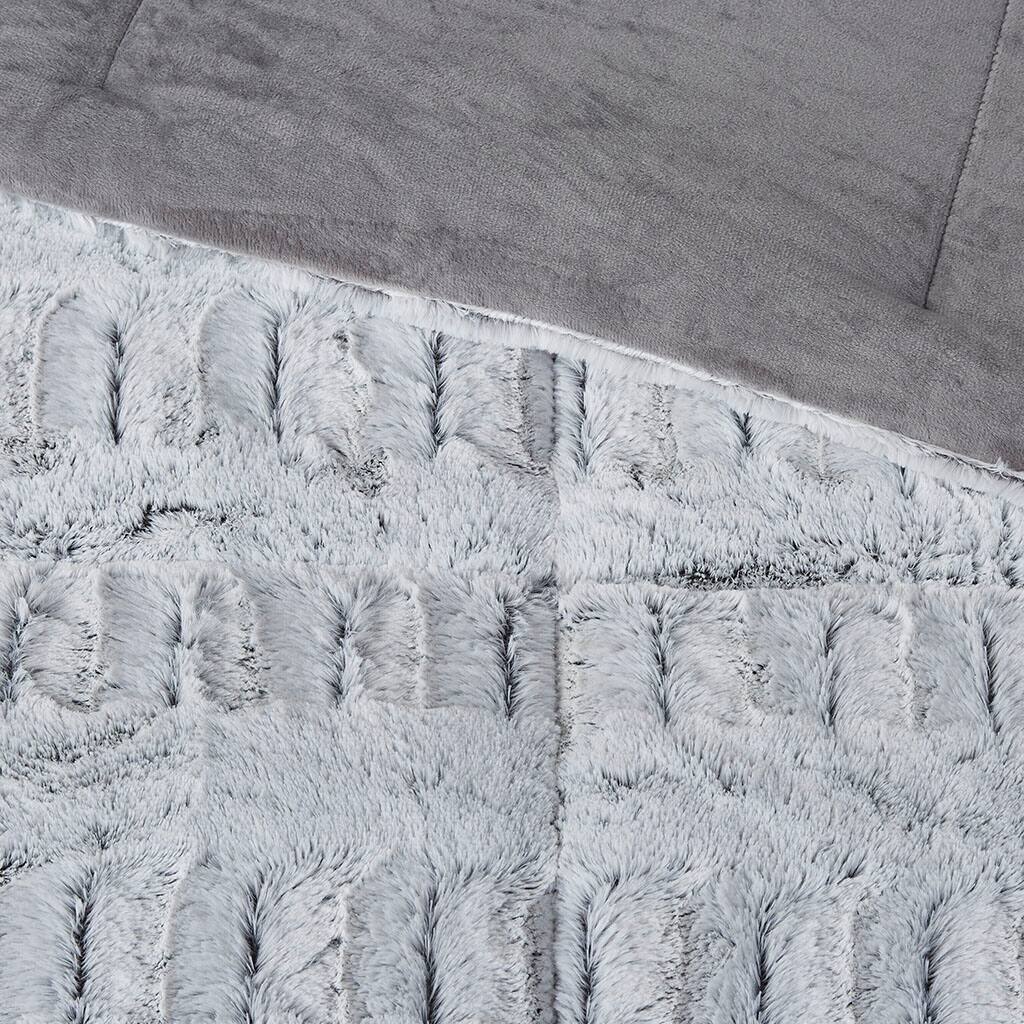 Alt View 5. Gracie Mills - Gracie Mills Garrett Back Print Long Fur to Solid Mink Comforter Set - Grey.