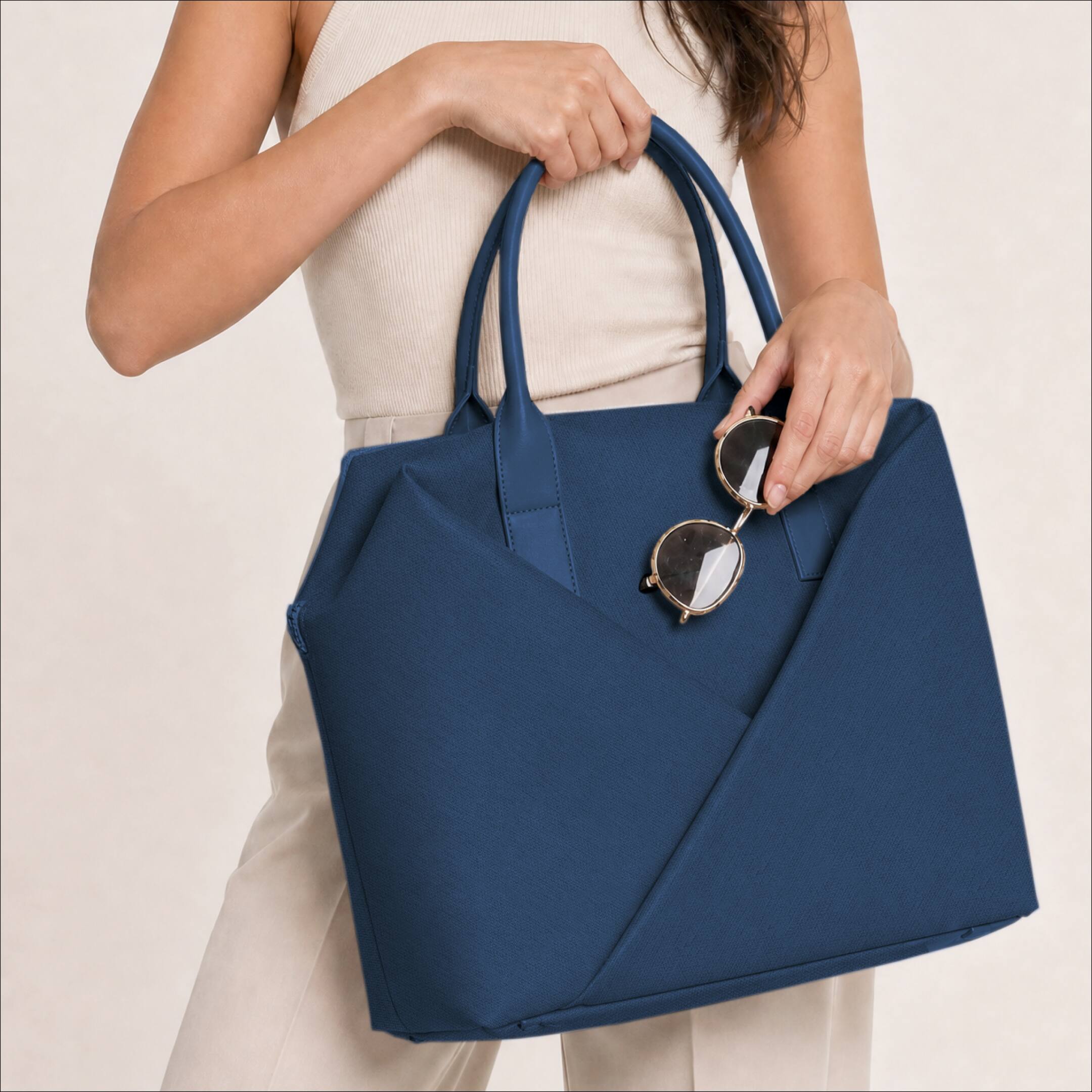 Alt View 1. Lux & Nyx - Lux & Nyx Large Origami Tote 15" Laptop Work Bag - Navy - Navy.