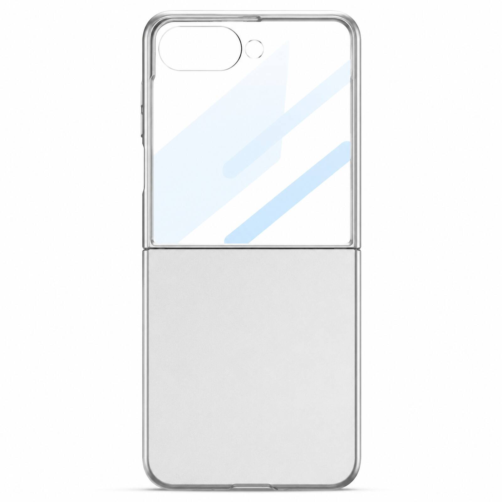 Angle. Dteck - Ultra Slim Case For Samsung Galaxy Z Flip8 Built-in Screen Protector Shock-Absorbent Hard PC Cover - Silver.