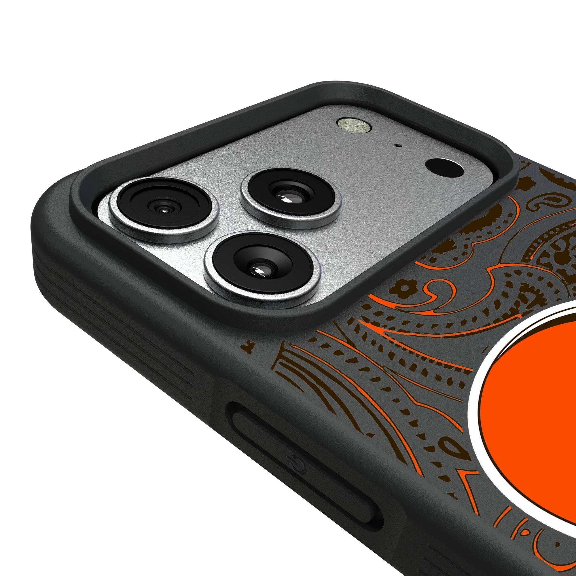 Alt View 2. Keyscaper - Cleveland Browns iPhone Paisley Design Bump Case - 14 Pro - Multicolor.