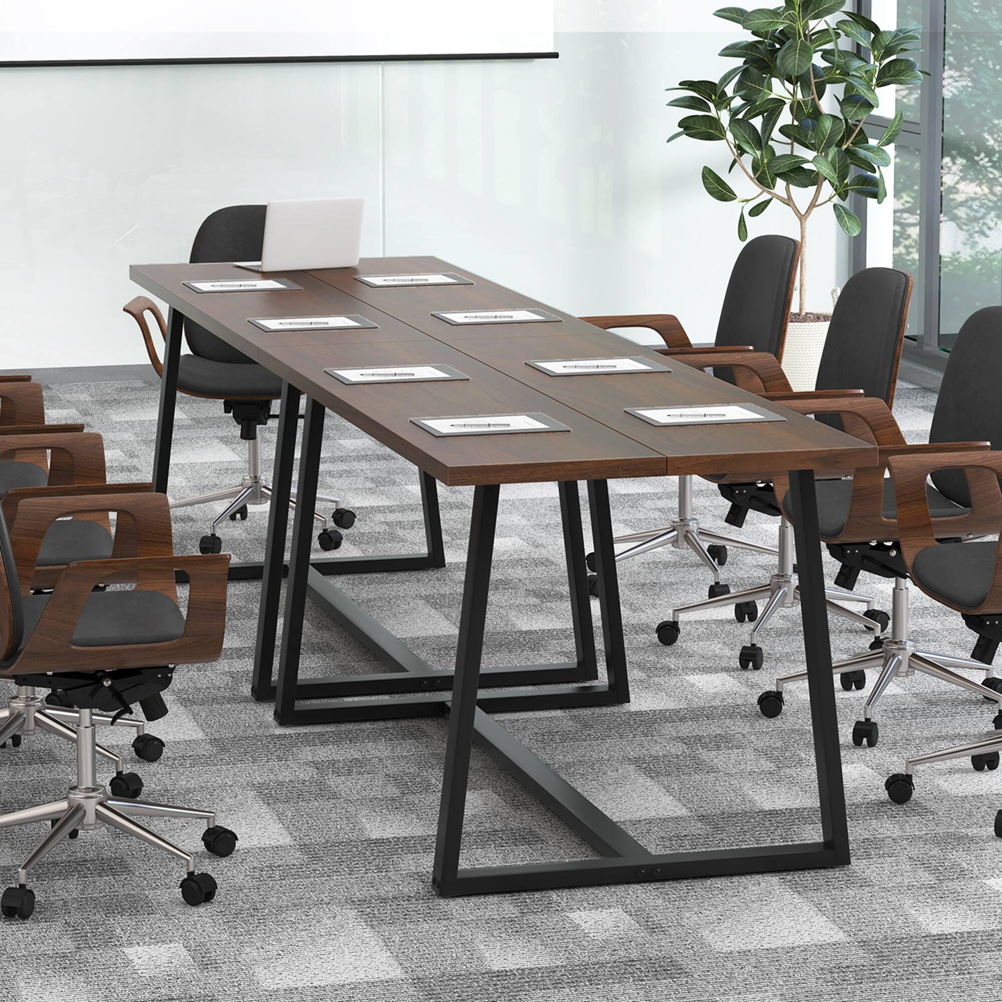 Alt View 2. Costway - 63" Large Dining Table for 4-6 People with Heavy-duty Metal Frame Modern - Coffee.