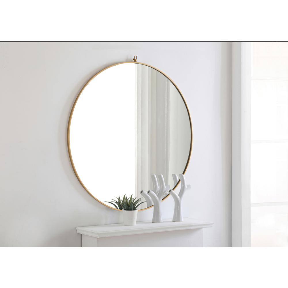 Alt View 2. Elegant Decor - Metal frame Round Mirror with decorative hook 48 inch Brass finish - Brass.