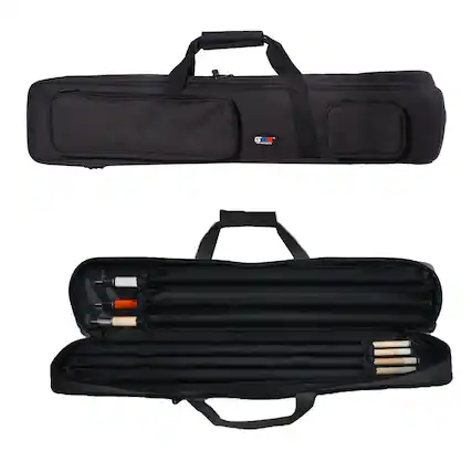 Front. GSE Games & Sports Expert - Black 3x4 Soft Pool Cue Case Billiard Pool Cue Stick Carrying Bag- Holds 3 Butts and 4 Shafts - Black.